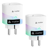 Lot de 2 Prises Connectées Meross Matter (Type F), 16A Prise WiFi avec mesure de consommation d'énergie