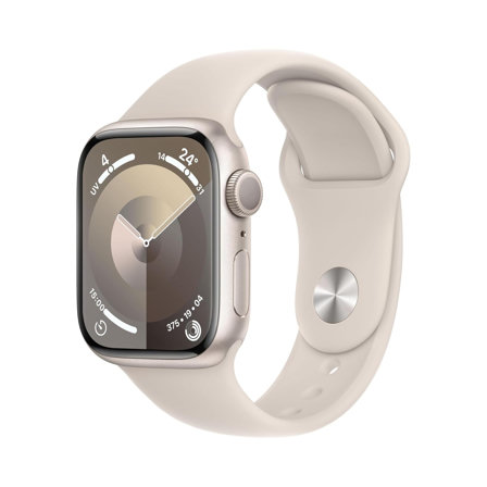 Smartwatch Apple Watch Series 9 (41 mm GPS) avec boîtier Aluminium et Bracelet Sport lumière stellaire (S/M)