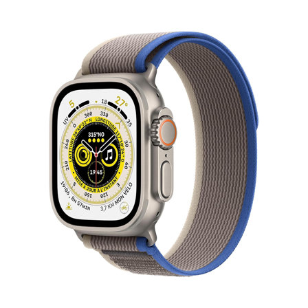 Montre connectée Apple Watch Ultra (GPS + Cellular, 49mm) - Boîtier en Titane avec Boucle Trail Bleu/Gris