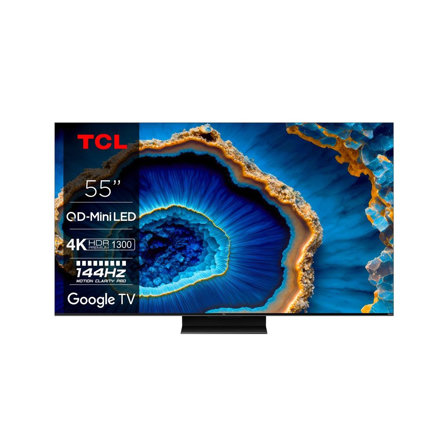 TV QLED Mini LED TCL 55C805 139 cm 4K UHD Google TV Aluminium brossé  (ODR 100 €)