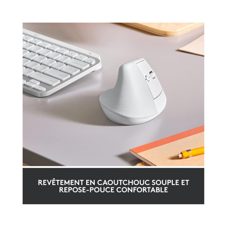 Souris Ergonomique  Logitech Lift - Compatible avec Windows/macOS/iPadOS, Ordinateur Portable, PC - Blanc