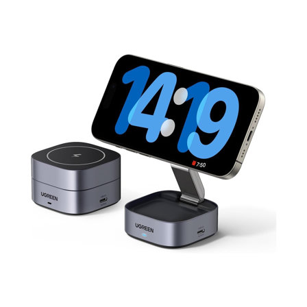 Chargeur Induction UGREEN MagFlow  iPhone 2 en 1 Qi 15W Compatible avec MagSafe