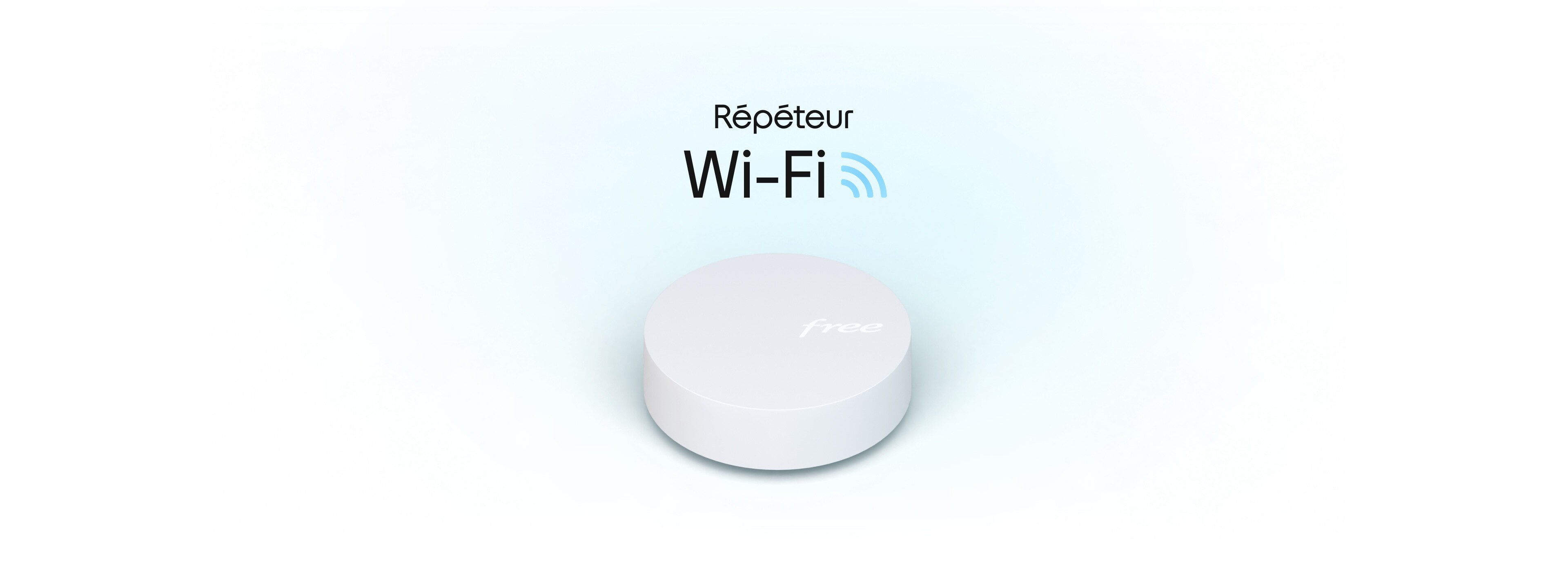 Visuel officiel du répéteur Wi-Fi Freebox blanc.