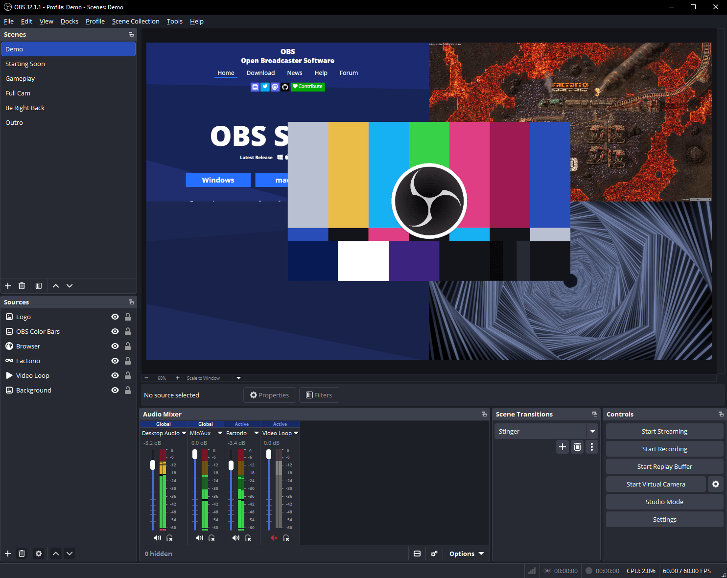 Interface d’OBS Studio dans une capture de présentation officielle du projet